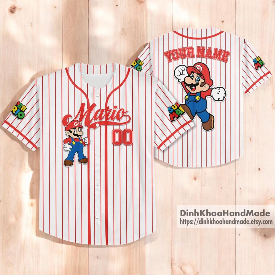 Custom Super Mario Baseball Jersey, Super Mario Luigi Princess Peach Birthday Girl Jersey, Mario Birthday Boy Gift, Mario Family Shirt