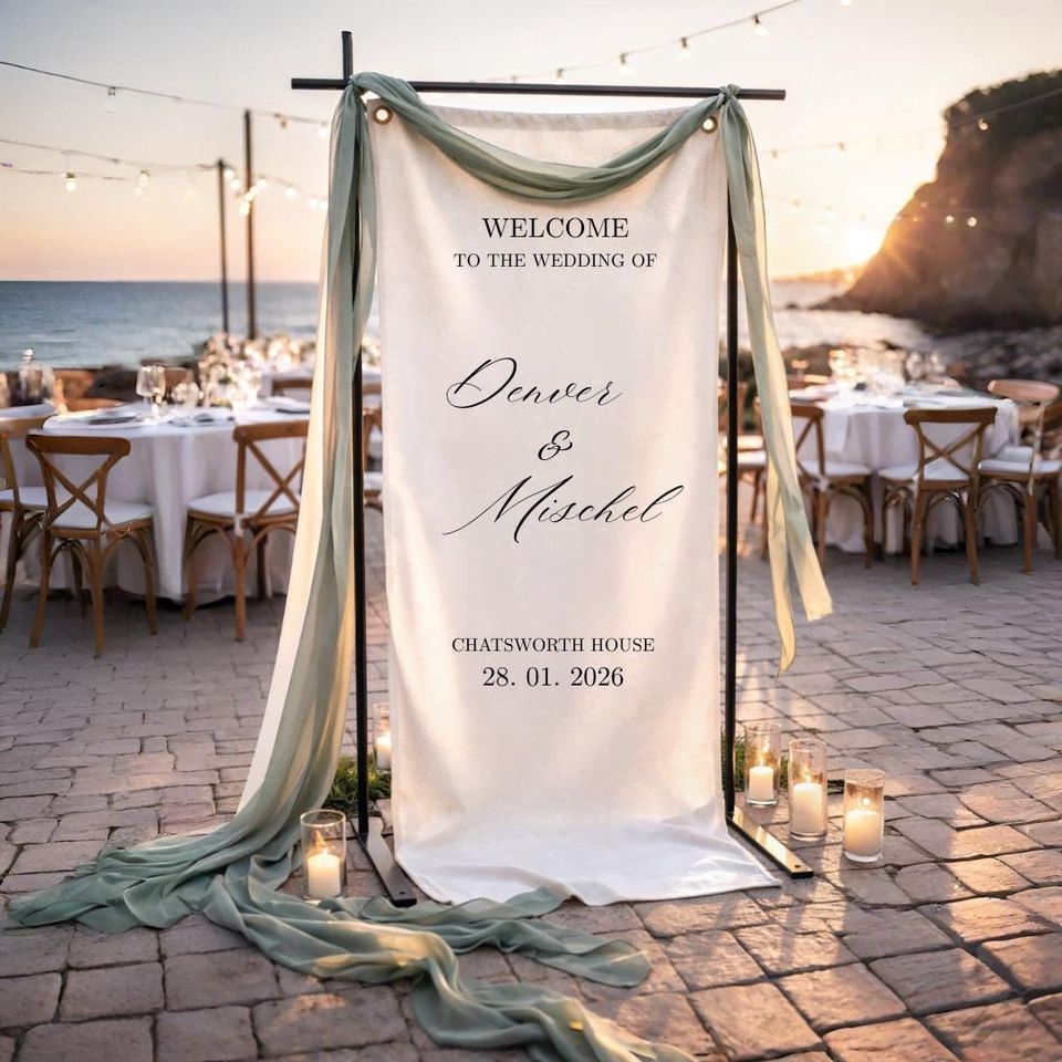 Custom Fabric Wedding Welcome Sign  Modern Polycanvas Wedding Sign  Wedding Banner  Personalised Wedding Decor  Engagement Party Sign