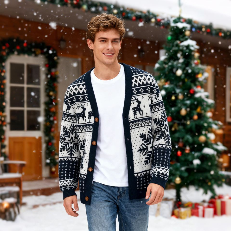 Fair Isle Christmas Cardigan: Matching Family Reindeer Snowflake Sweaters