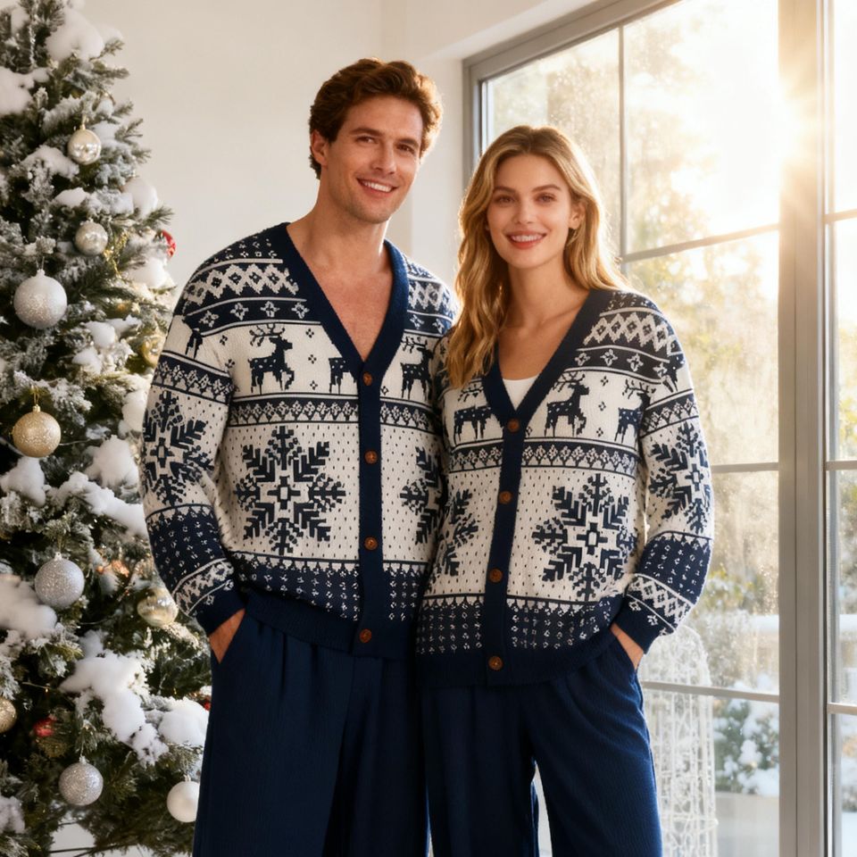 Fair Isle Christmas Cardigan: Matching Family Reindeer Snowflake Sweaters