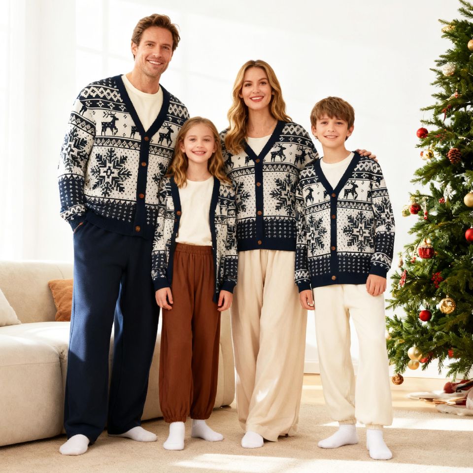 Fair Isle Christmas Cardigan: Matching Family Reindeer Snowflake Sweaters
