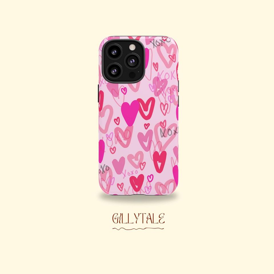 Phone Case, Heart Pattern Tough Case for IPhone Samsung Galaxy Google Pixel, Valentine Gift, Protective Cover, Valentine's Day Accessory