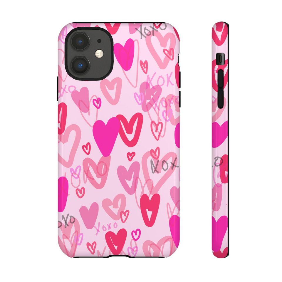 Phone Case, Heart Pattern Tough Case for IPhone Samsung Galaxy Google Pixel, Valentine Gift, Protective Cover, Valentine's Day Accessory