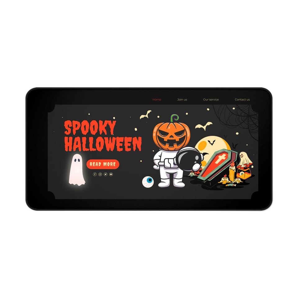 Spooky Halloween Desk Mat: Pumpkin Astronaut, Ghosts & Bats