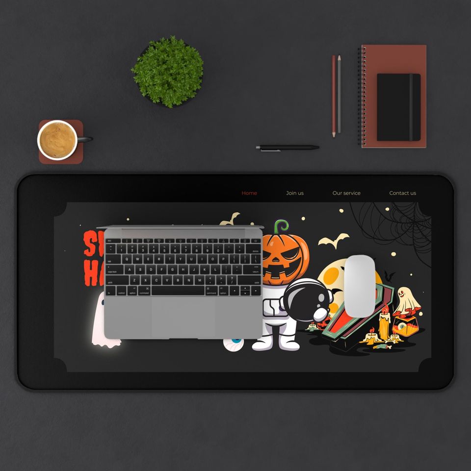 Spooky Halloween Desk Mat: Pumpkin Astronaut, Ghosts & Bats