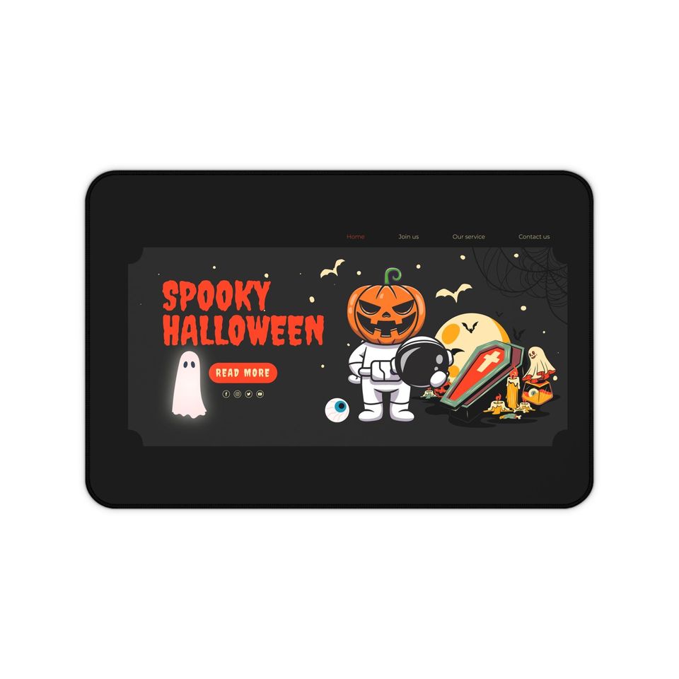 Spooky Halloween Desk Mat: Pumpkin Astronaut, Ghosts & Bats