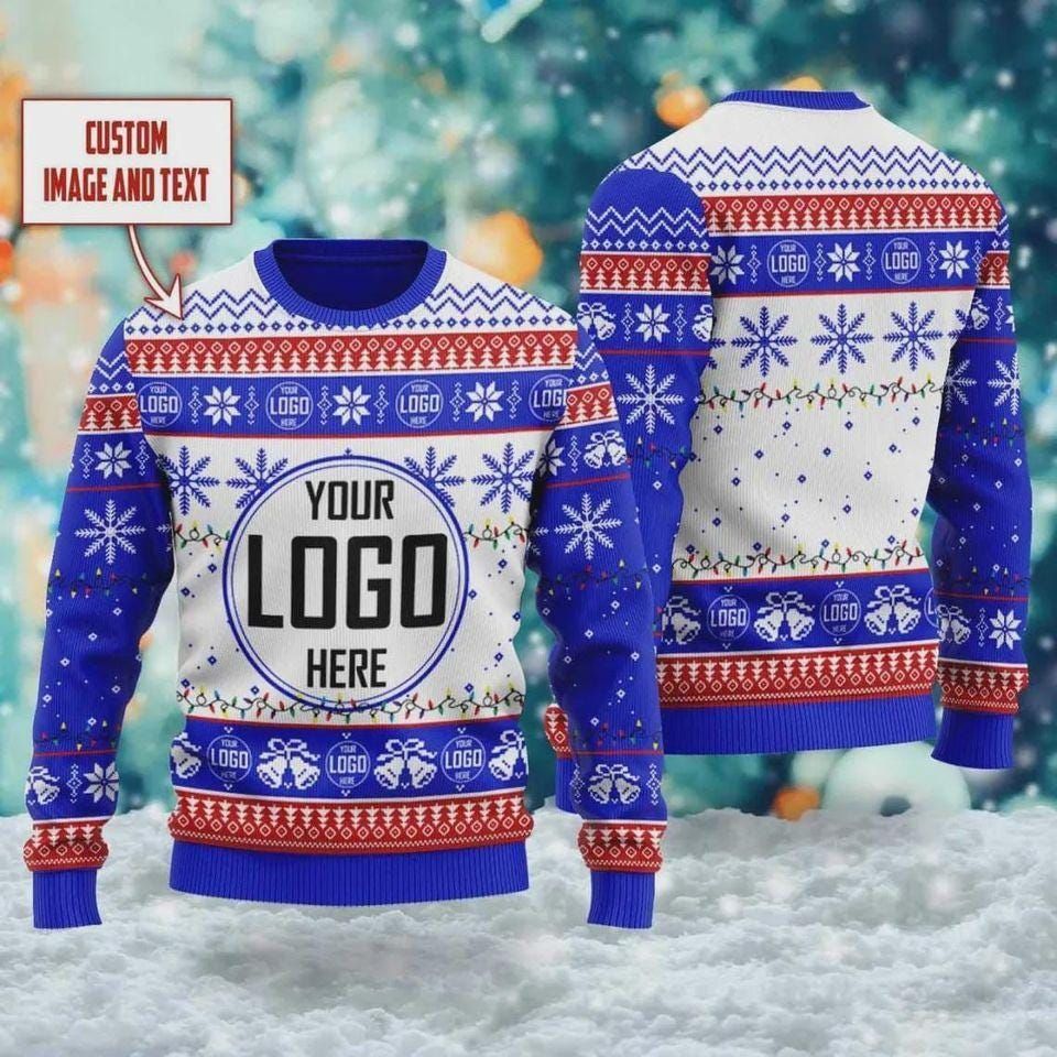 Custom Logo Ugly Christmas Sweater, Personalized Company Xmas Sweater