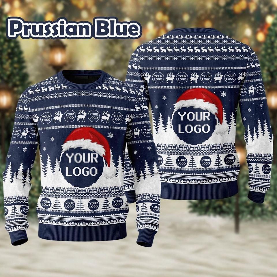 Custom Company Logo Ugly Christmas Sweater, Knitted Polyester Blend