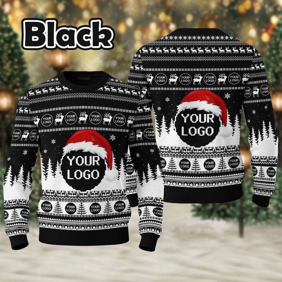 Custom Company Logo Ugly Christmas Sweater, Knitted Polyester Blend