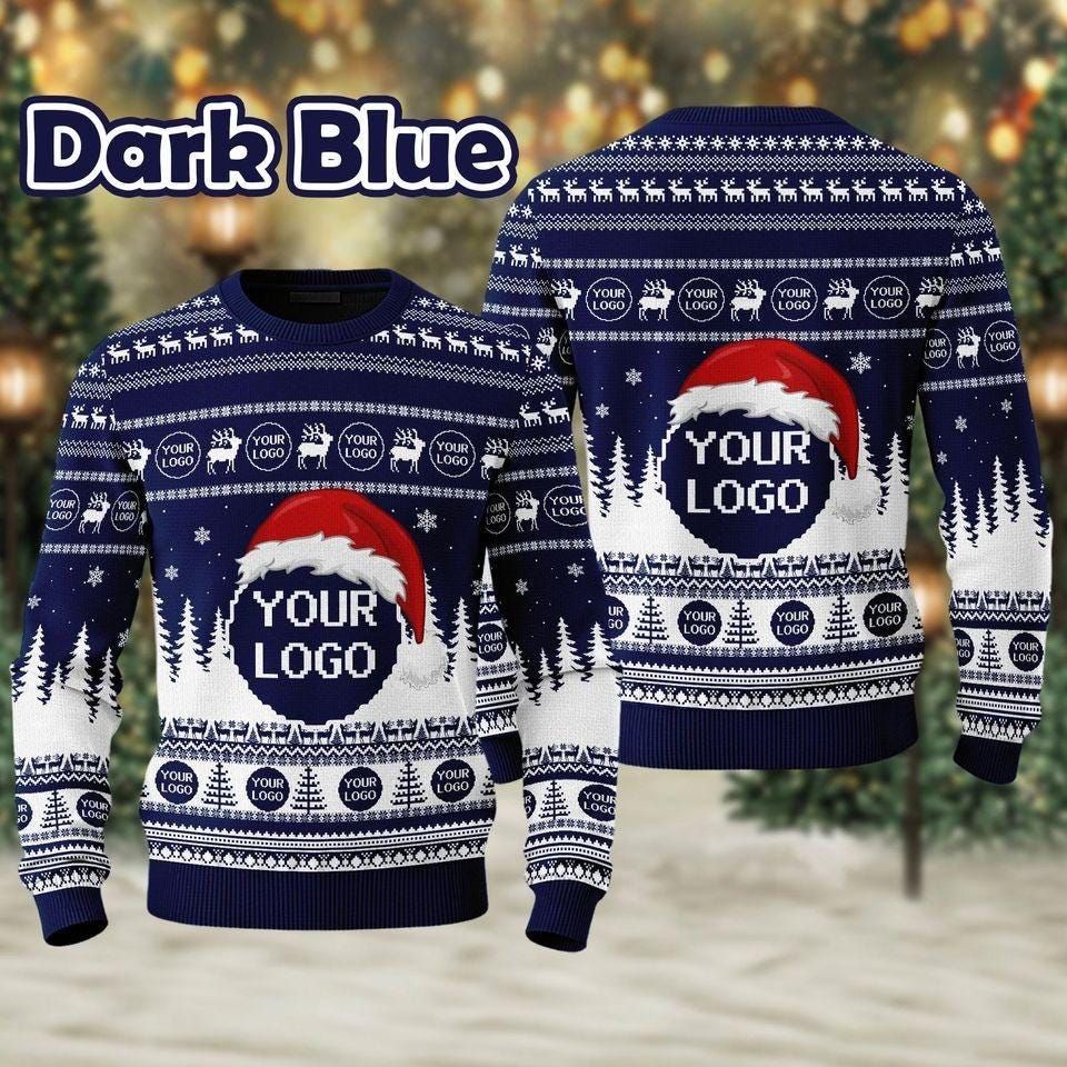 Custom Company Logo Ugly Christmas Sweater, Knitted Polyester Blend