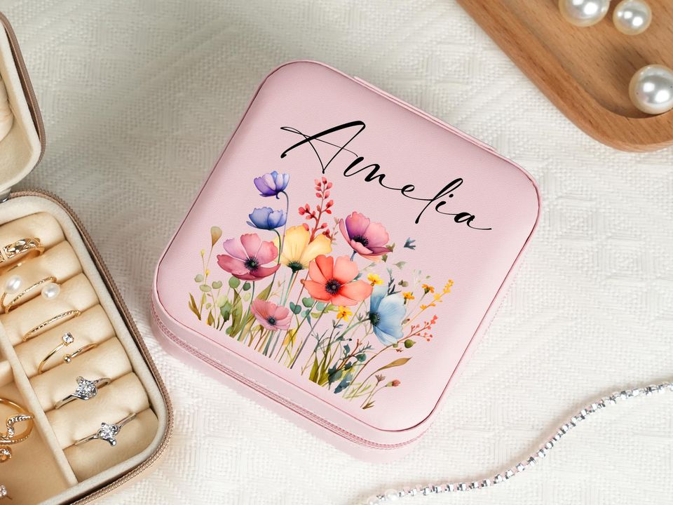 Personalized Floral Jewelry Box - Custom Name & Bridesmaid Gift