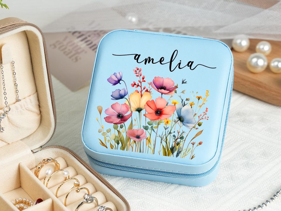 Personalized Floral Jewelry Box - Custom Name & Bridesmaid Gift