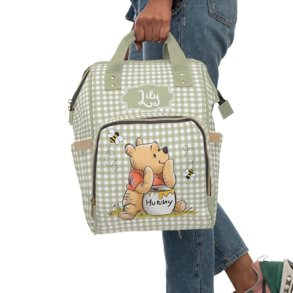 Personalized Pooh Diaper Backpack, Nursery Bag