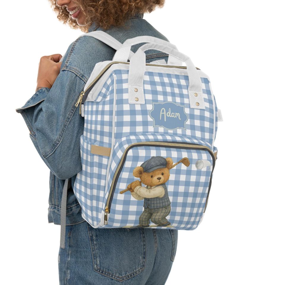 Personalized Golf Teddy Bear Diaper Backpack