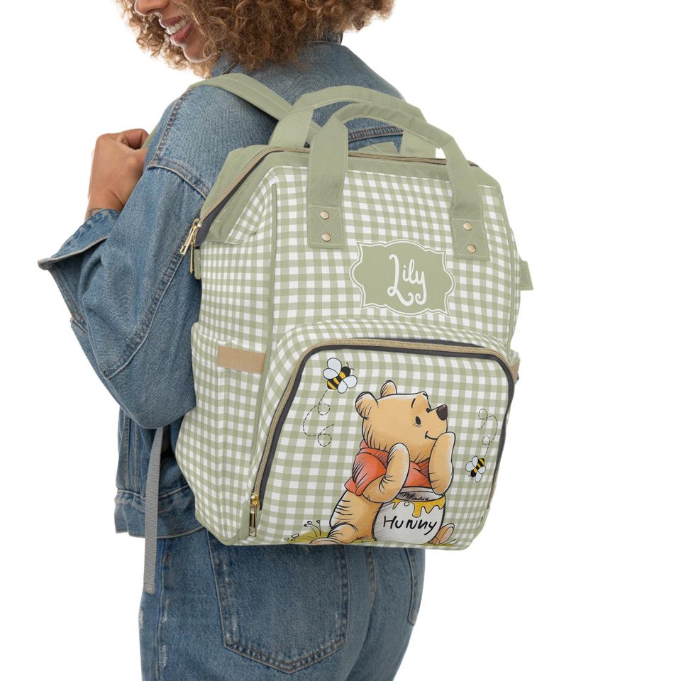 Personalized Pooh Diaper Backpack, Nursery Bag