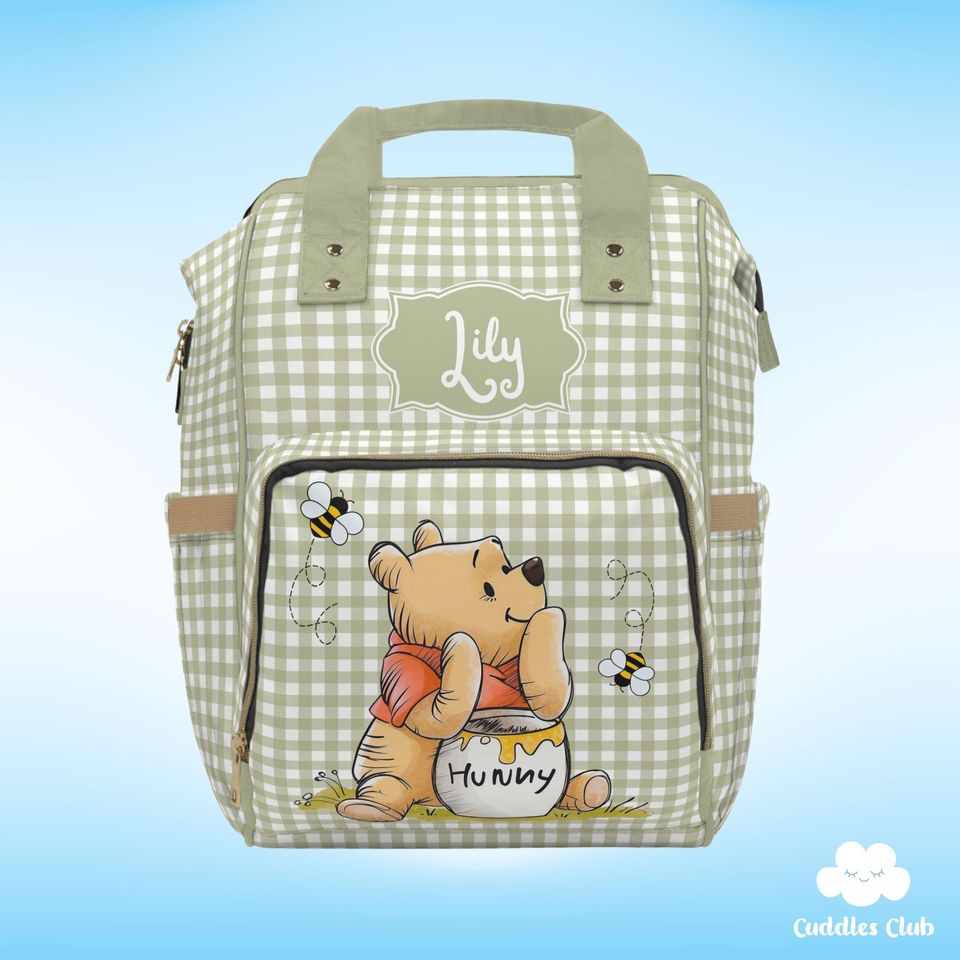 Personalized Pooh Diaper Backpack, Nursery Bag