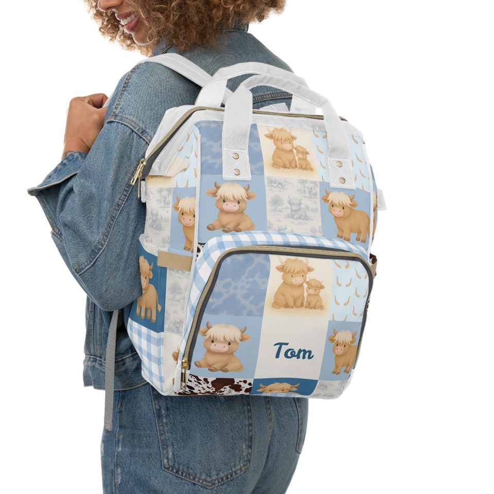 Personalized Highland Cow Diaper Bag, Nursery Decor