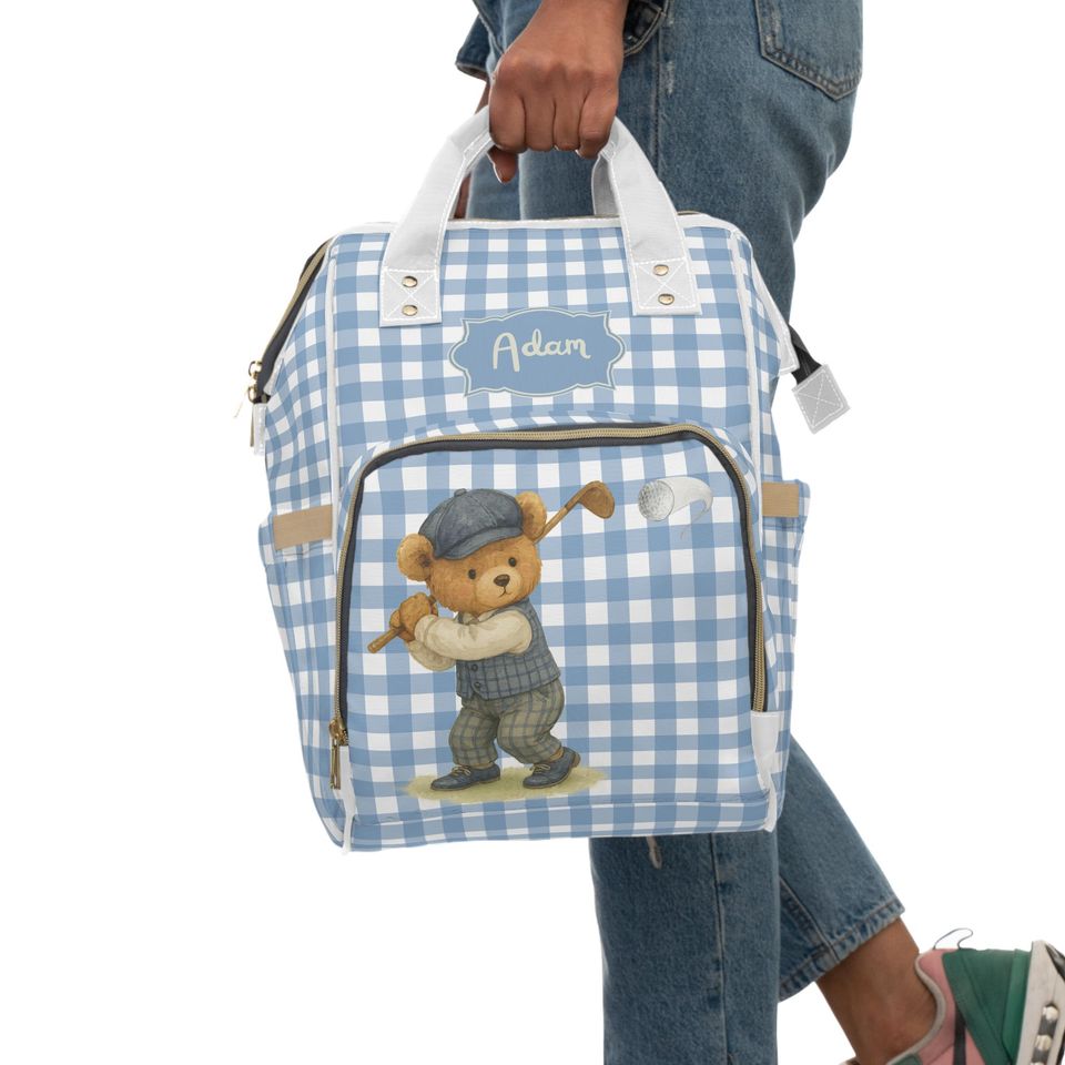 Personalized Golf Teddy Bear Diaper Backpack