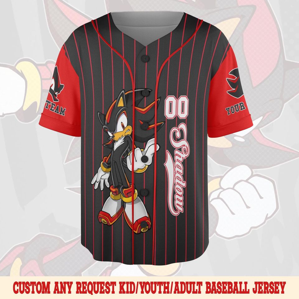 Custom Shadow The Hedgehog Baseball Jersey, Personalized Sonic Baseball Jersey, Shadow Birthday Party Jersey, Sonic Birthday Gift