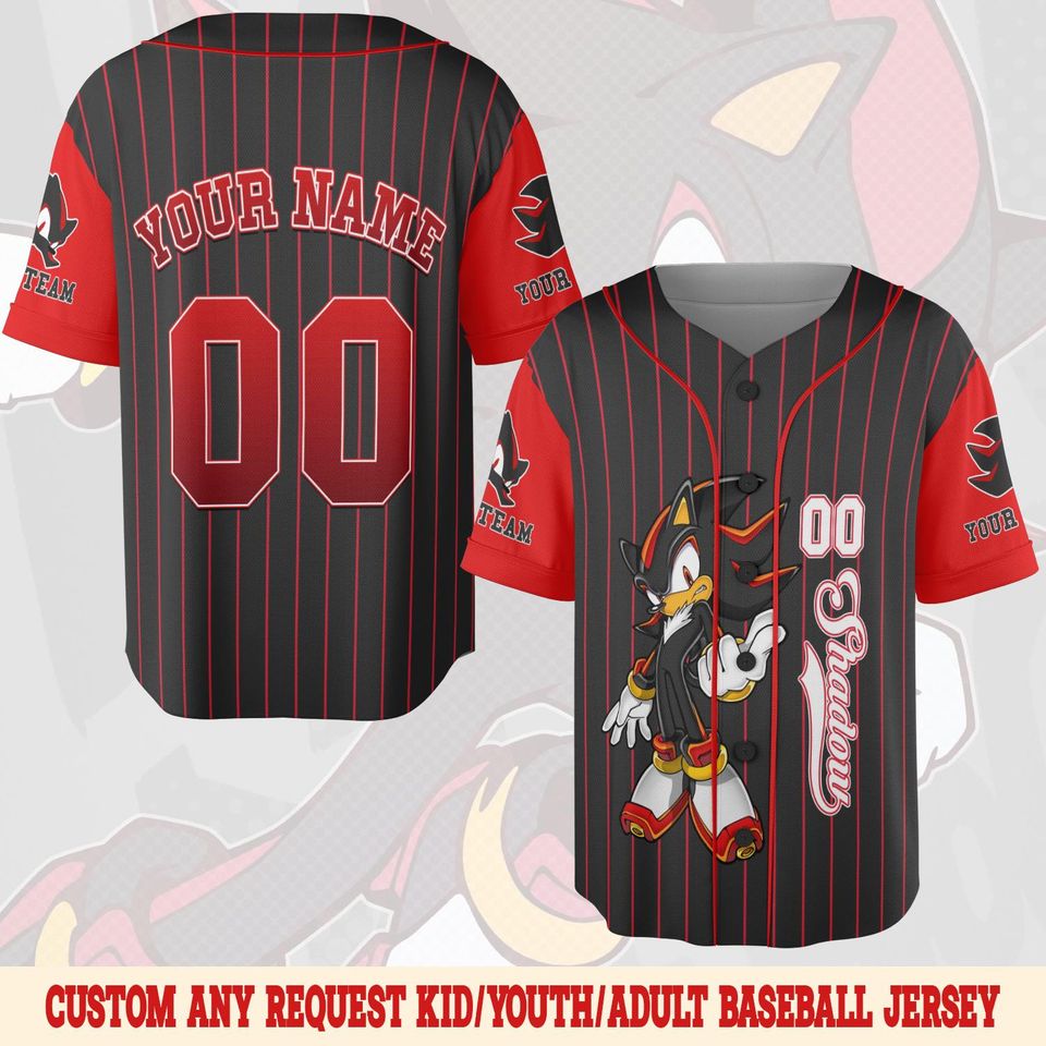 Custom Shadow The Hedgehog Baseball Jersey, Personalized Sonic Baseball Jersey, Shadow Birthday Party Jersey, Sonic Birthday Gift