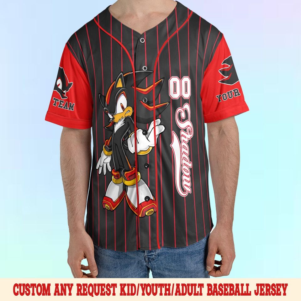 Custom Shadow The Hedgehog Baseball Jersey, Personalized Sonic Baseball Jersey, Shadow Birthday Party Jersey, Sonic Birthday Gift