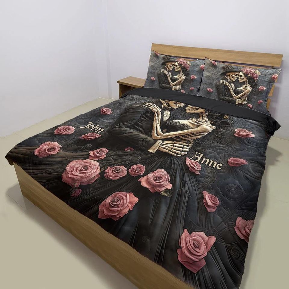 Till Death Do Us Part Personalized Skull Bedding Set for Couple