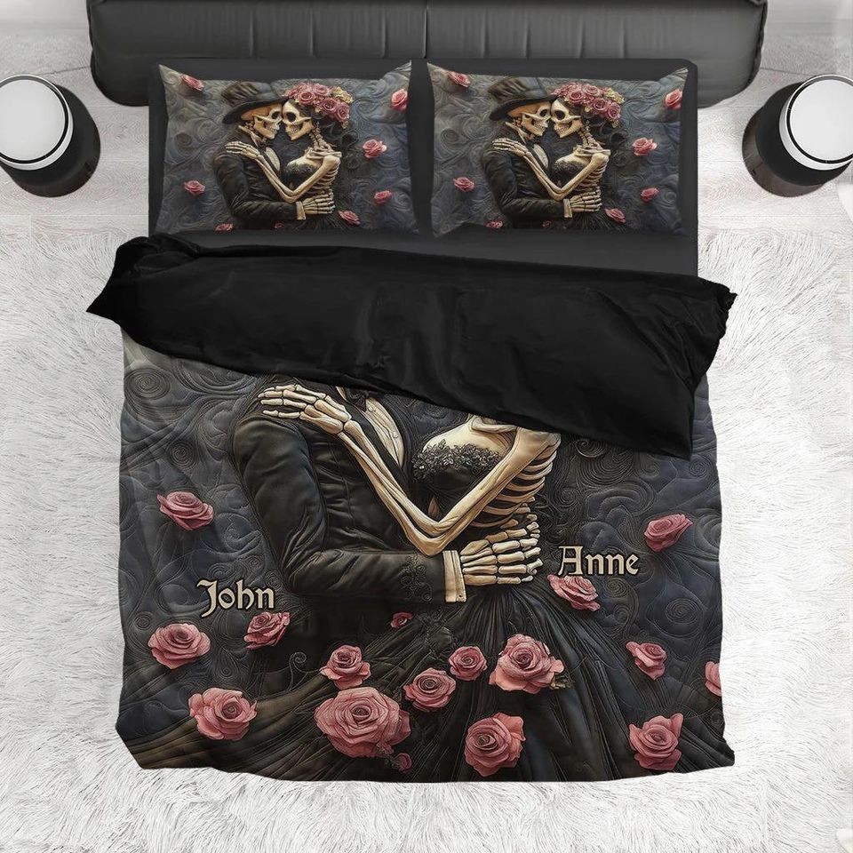 Till Death Do Us Part Personalized Skull Bedding Set for Couple
