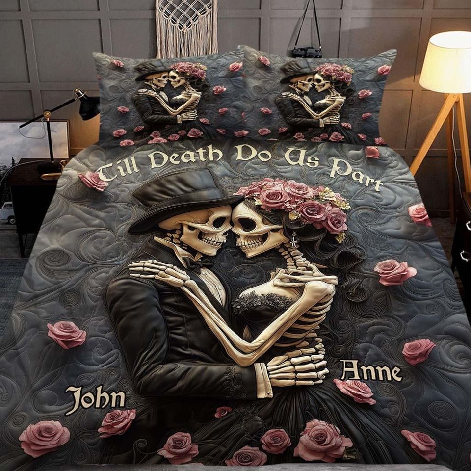 Till Death Do Us Part Personalized Skull Bedding Set for Couple