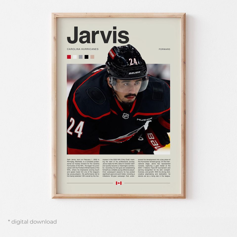 Seth Jarvis Poster  Ice Hockey Wall Art