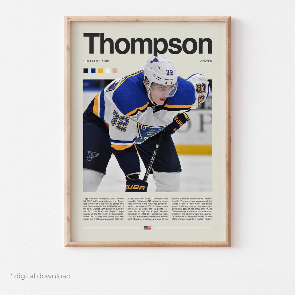 Tage Thompson Poster  Ice Hockey Wall Art