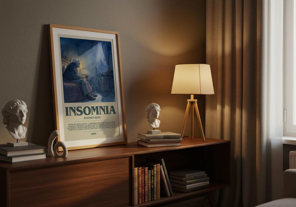 Insomnia by Stephen King Descriptive Poster Print.  Wall Art Author & Blurb Book Artwork
