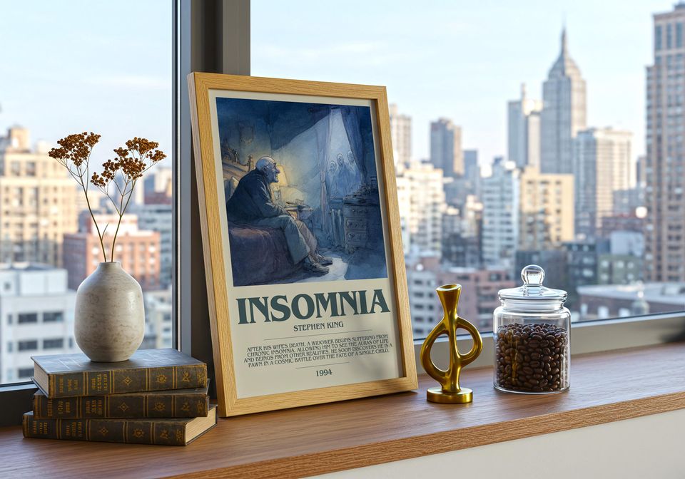 Insomnia by Stephen King Descriptive Poster Print.  Wall Art Author & Blurb Book Artwork