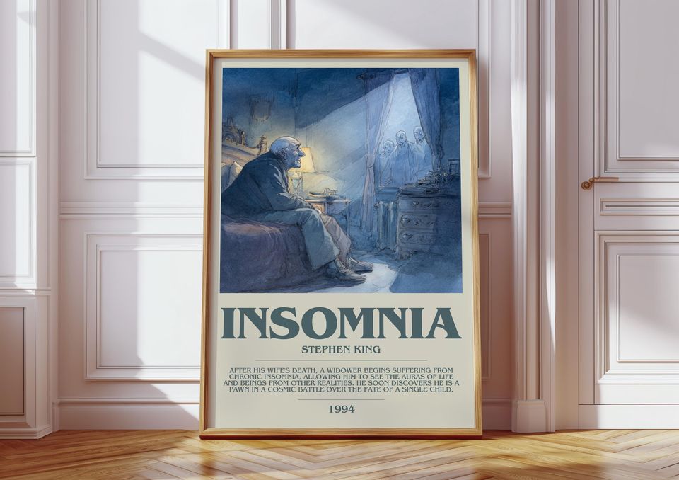 Insomnia by Stephen King Descriptive Poster Print.  Wall Art Author & Blurb Book Artwork