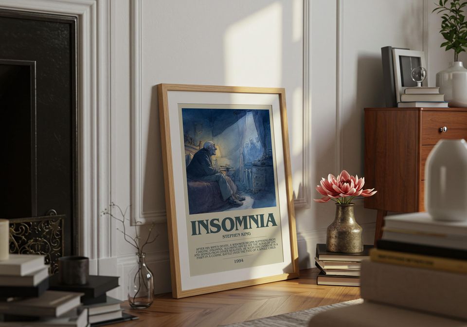 Insomnia by Stephen King Descriptive Poster Print.  Wall Art Author & Blurb Book Artwork