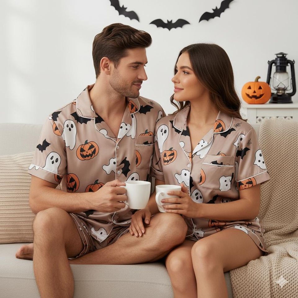 Halloween Pajamas, Halloween Pjs, Cute Ghost Halloween Pajamas, Fall Holiday Pajamas, Pumpkin Pajamas Set, Spooky Season Gift, Pumpkin Ghost