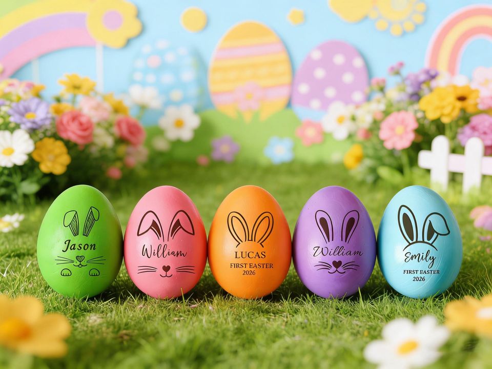 Personalized Colorful Wooden Easter Egg, Engraved Keepsake, Baby's First Easter Basket Filler