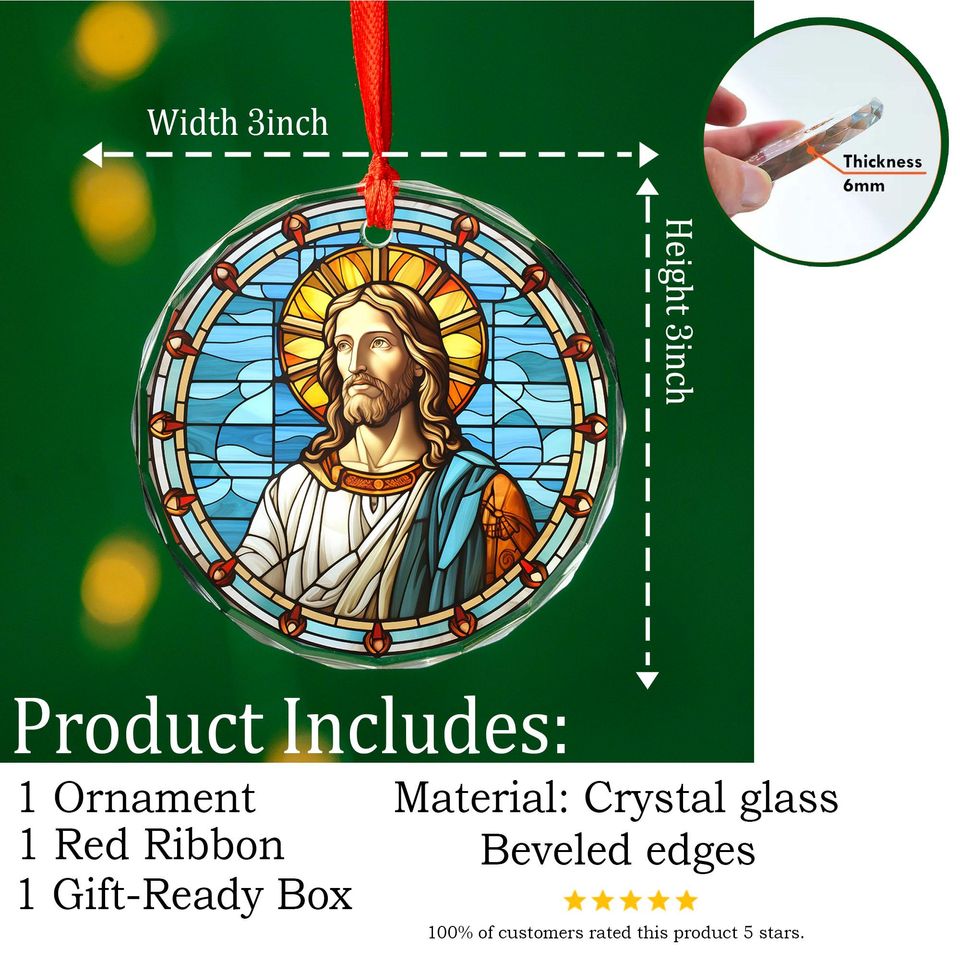 Sacred Jesus Portrait Ornament | 3" Stained Glass Style Acrylic Christmas Decoration | Christian Keepsake Gift