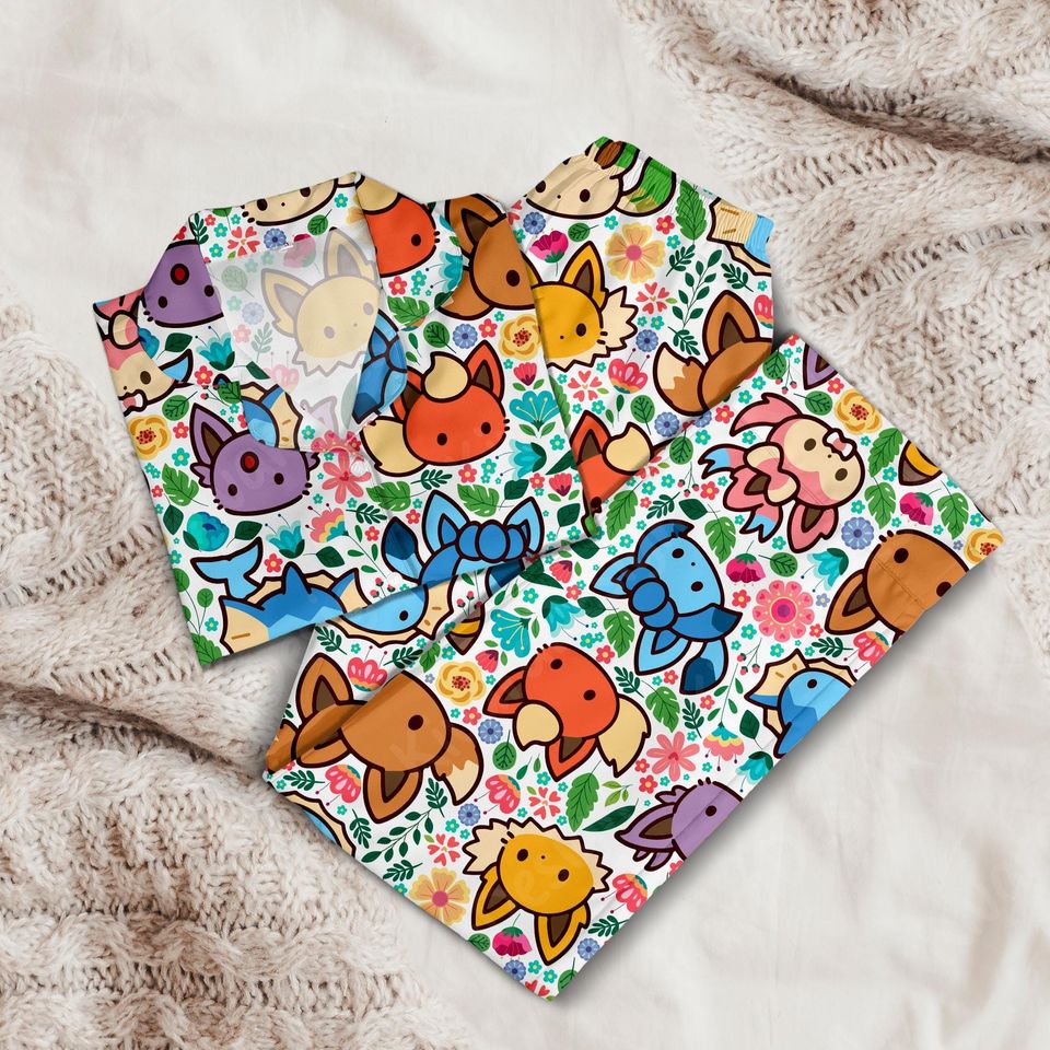 Eeveelutions Pajamas Set Playfully Legendary Evolution Anime Loungewear Polyester Blend Couples Manga Gifts