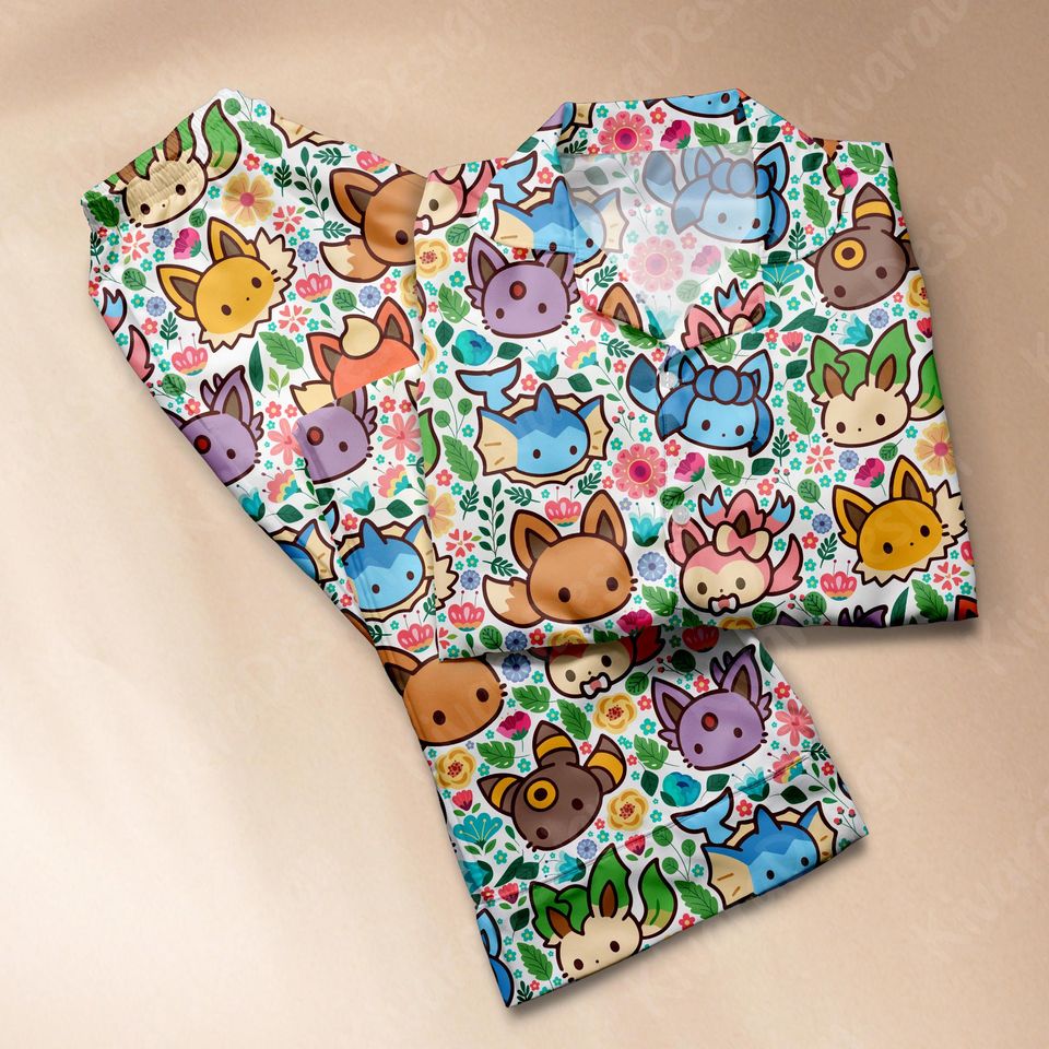 Eeveelutions Pajamas Set Playfully Legendary Evolution Anime Loungewear Polyester Blend Couples Manga Gifts
