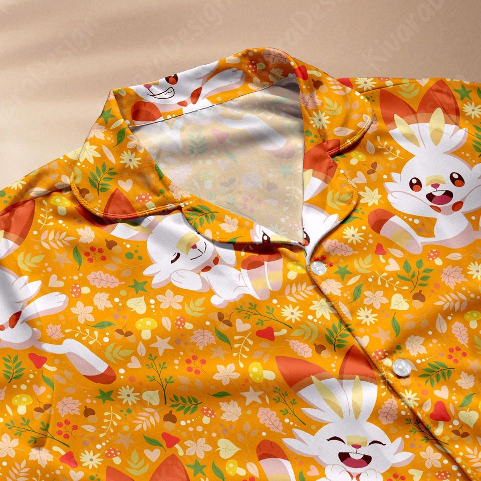Scorbunny Pajamas Set Rabit Anime Fire-Type Loungewear Polyester Blend Dreamy Couples Pajamas Set