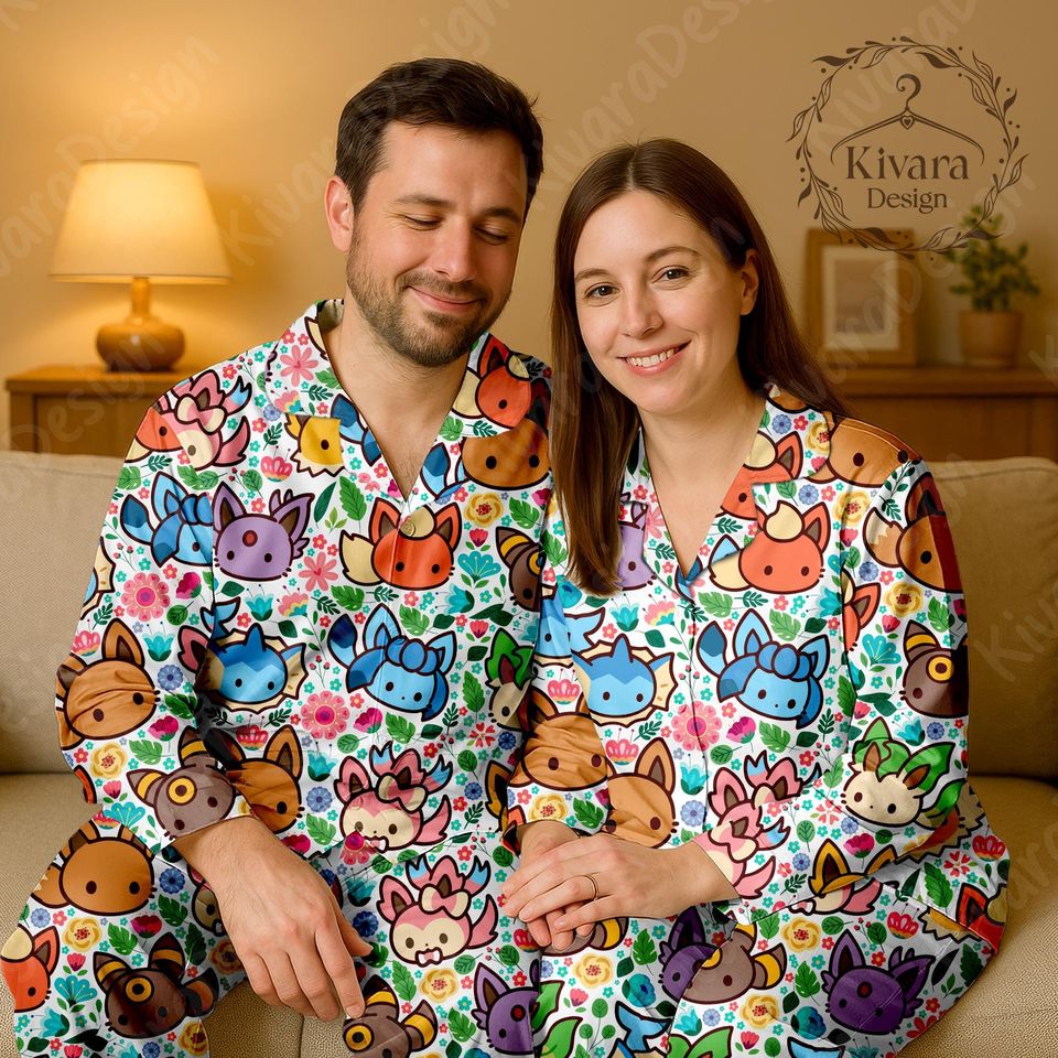 Eeveelutions Pajamas Set Playfully Legendary Evolution Anime Loungewear Polyester Blend Couples Manga Gifts