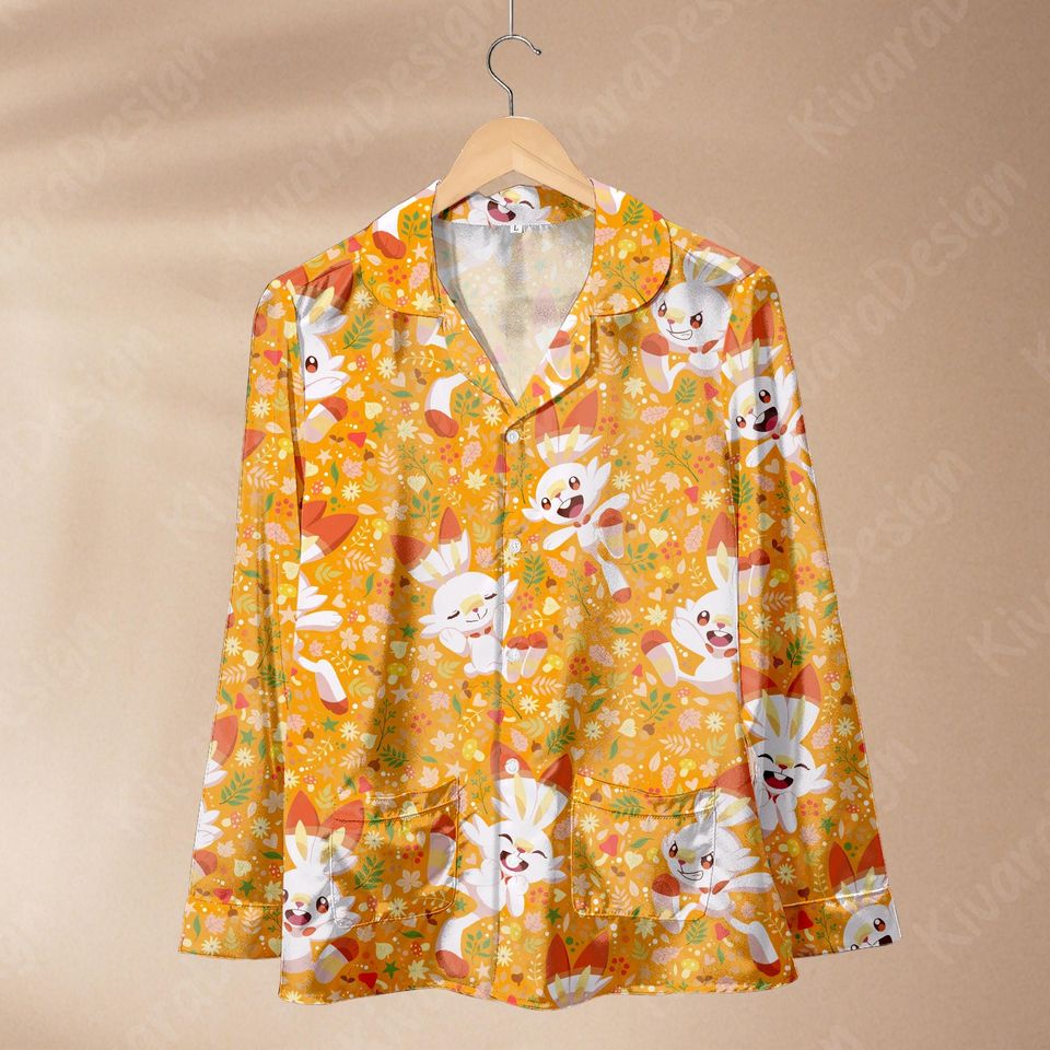 Scorbunny Pajamas Set Rabit Anime Fire-Type Loungewear Polyester Blend Dreamy Couples Pajamas Set