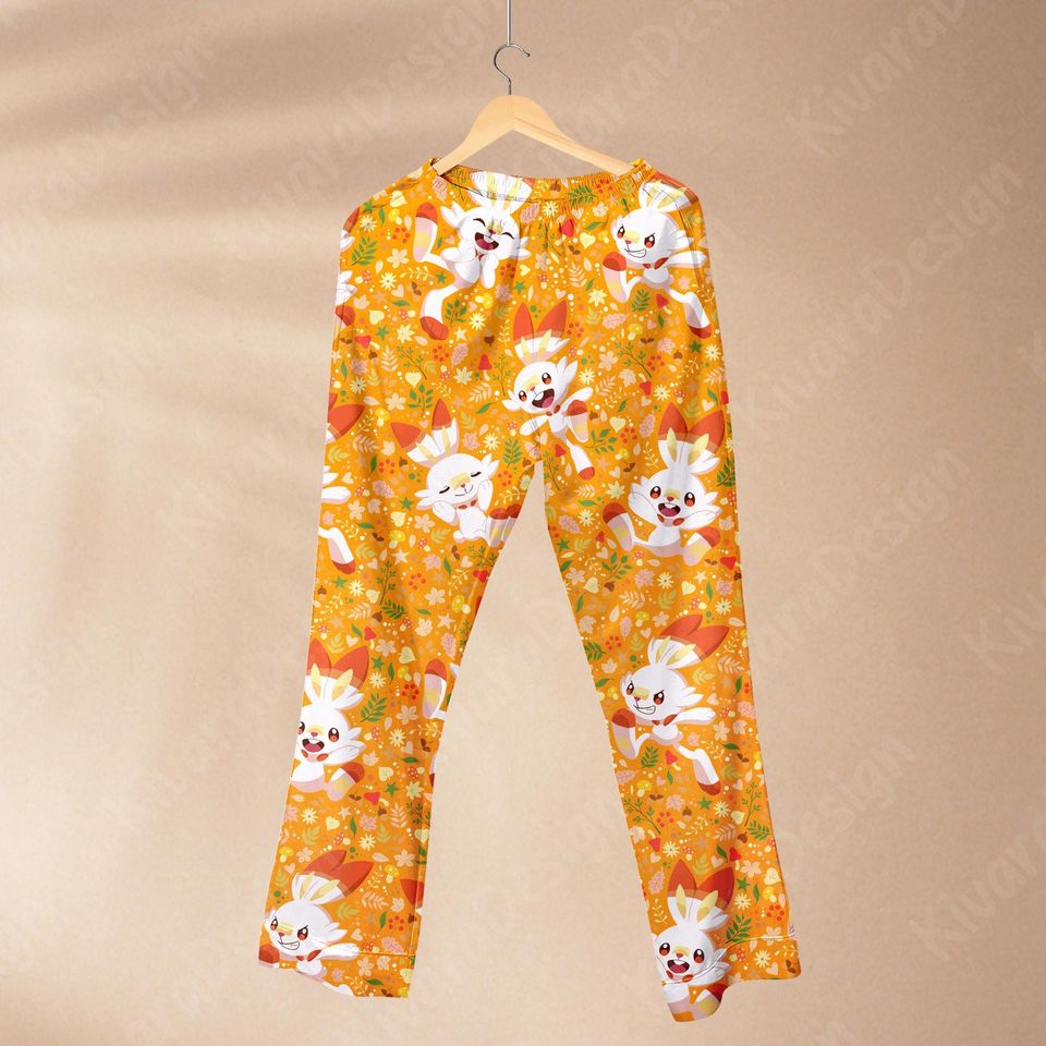 Scorbunny Pajamas Set Rabit Anime Fire-Type Loungewear Polyester Blend Dreamy Couples Pajamas Set