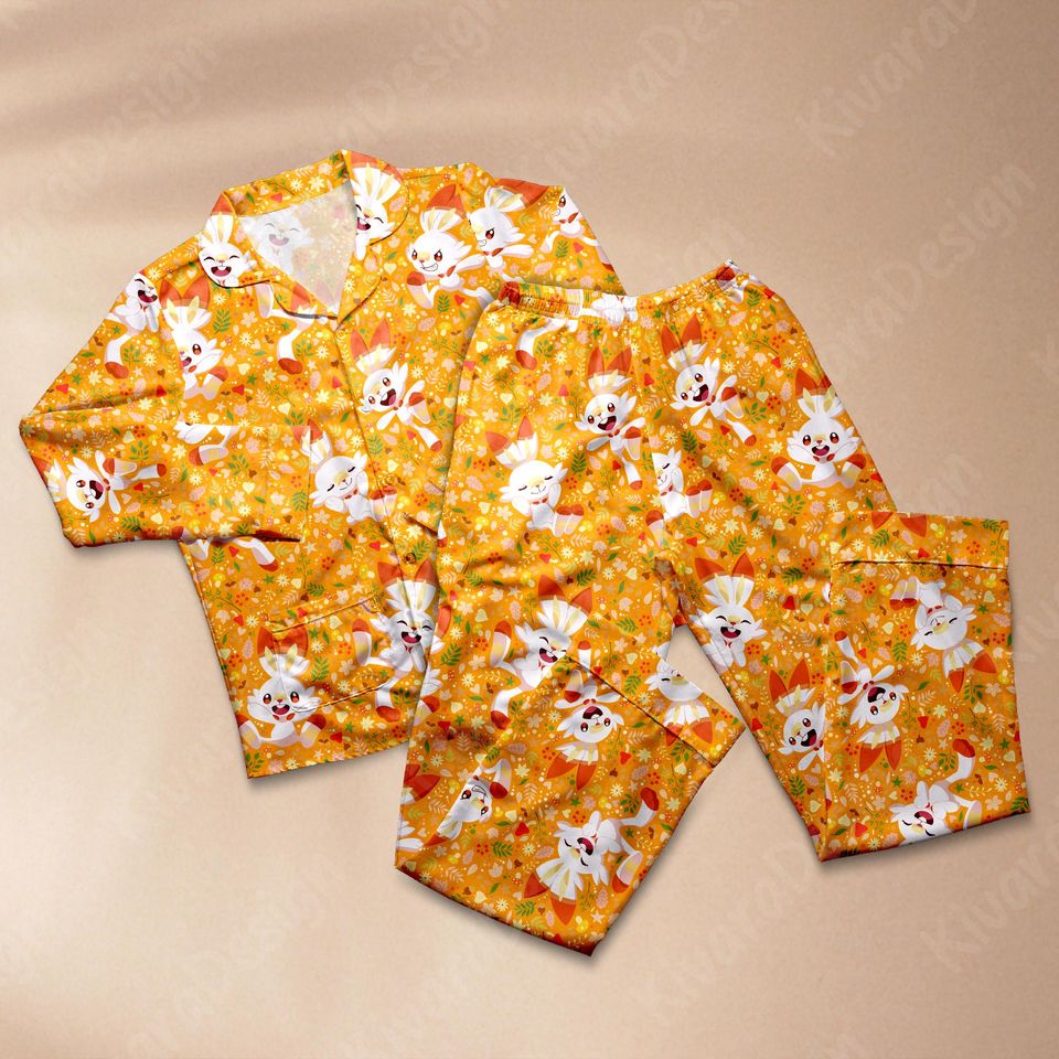 Scorbunny Pajamas Set Rabit Anime Fire-Type Loungewear Polyester Blend Dreamy Couples Pajamas Set