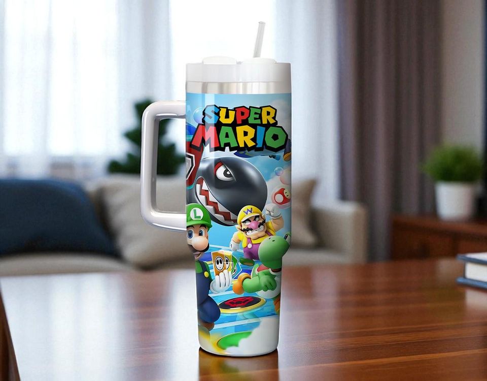 Personalized Super Mario 40oz Tumbler with Handle Personalized Tumbler