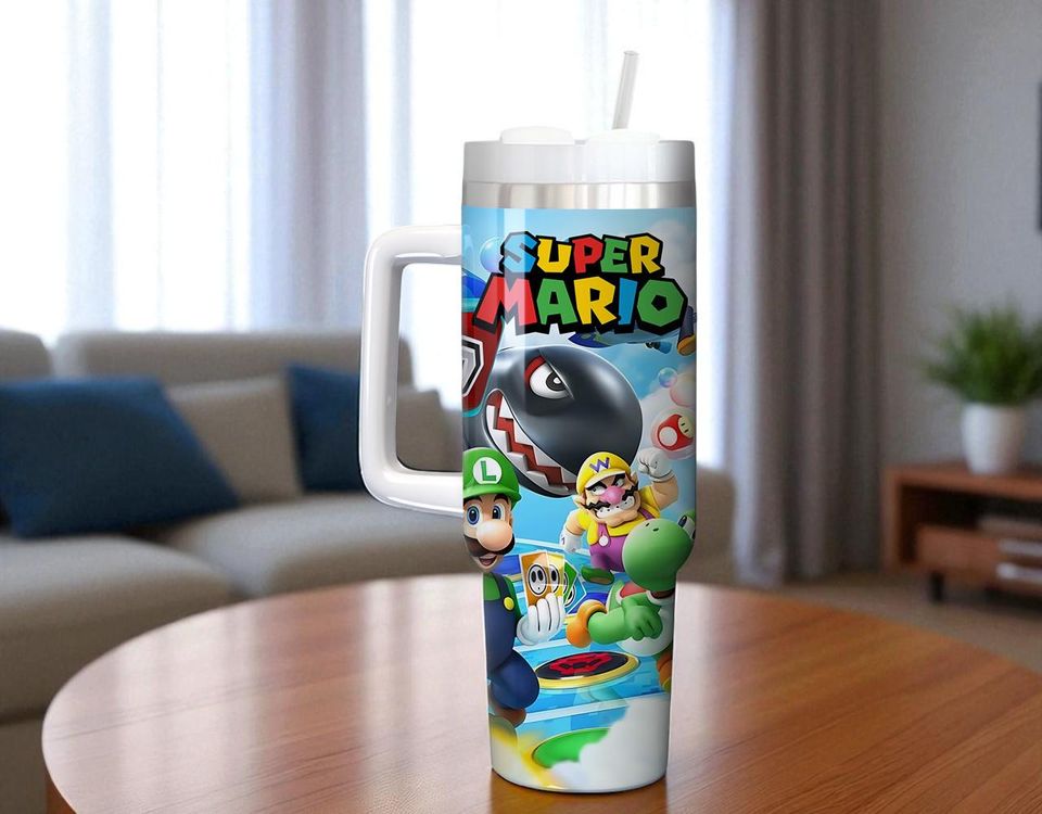 Personalized Super Mario 40oz Tumbler with Handle Personalized Tumbler