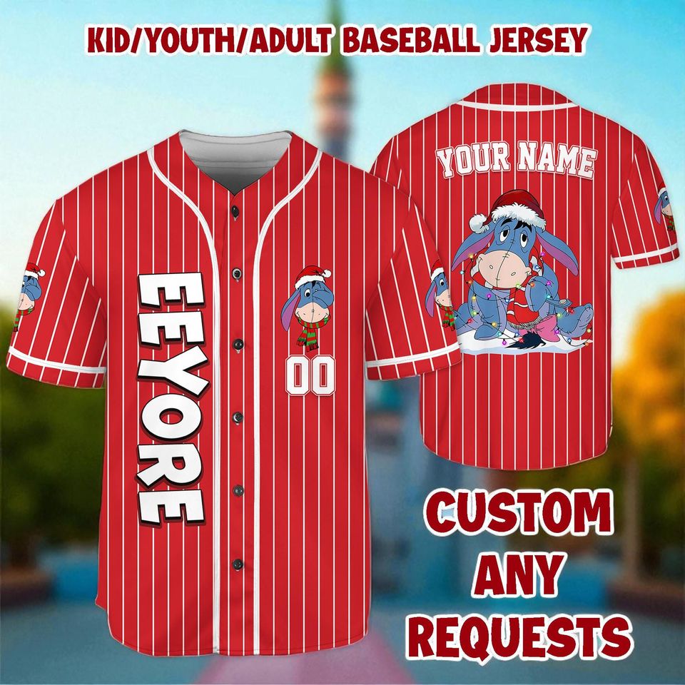 Personalized Disney Eeyore Christmas Baseball Jersey, Custom Eeyore Jersey Shirt