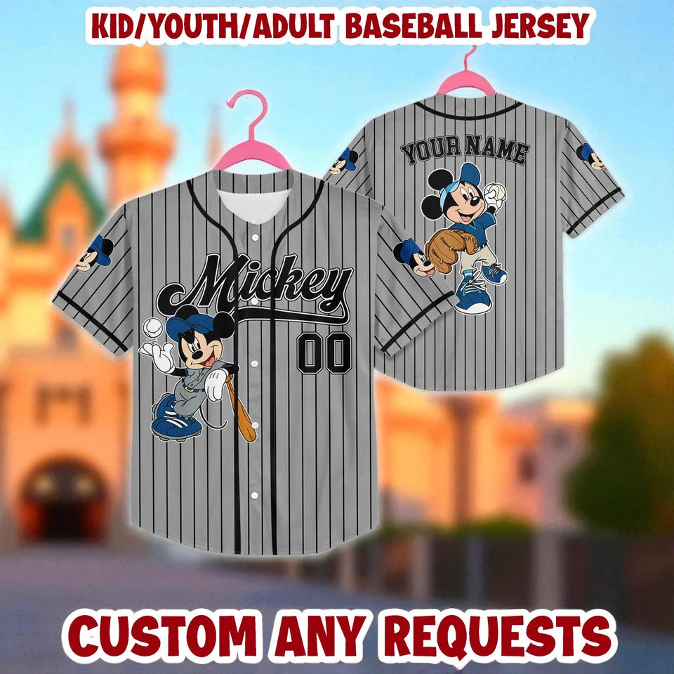 Custom Name Mickey Mouse Baseball Jersey, Kids, Youth, Adult Baseball Jersey