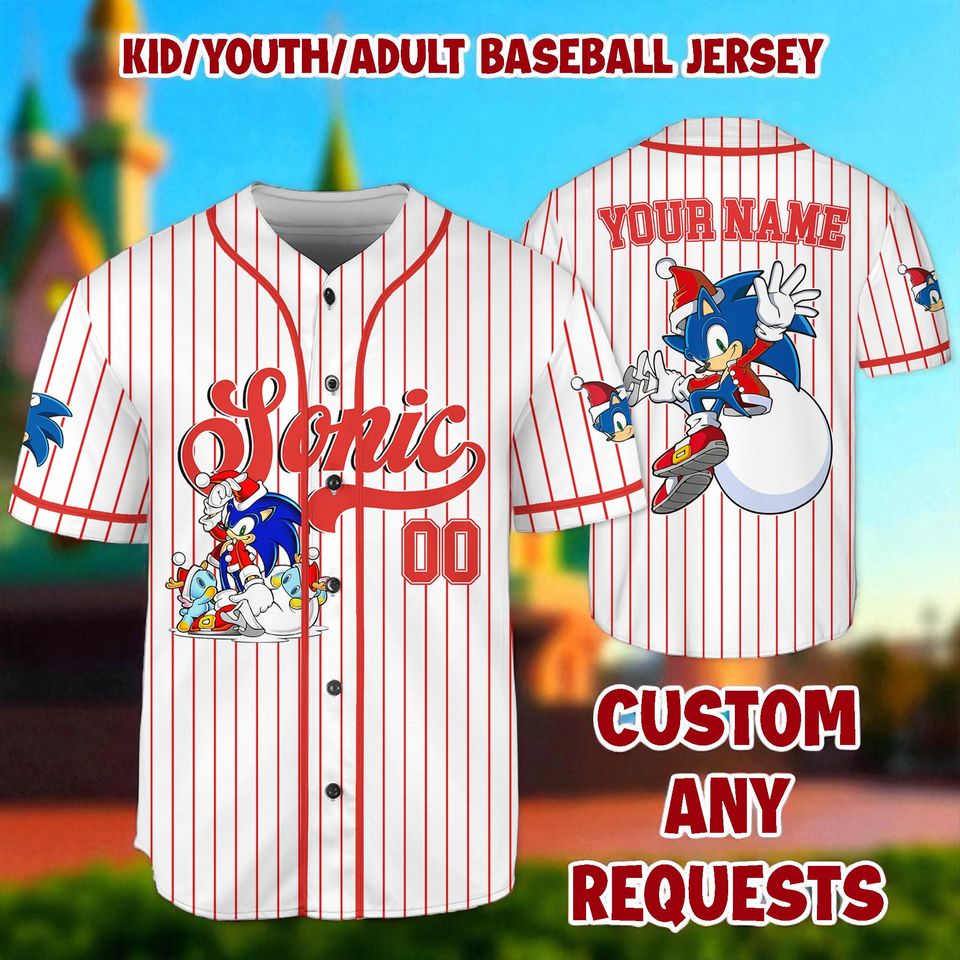 Personalized Sonic the Hedgehog Christmas Baseball Jersey, Custom Sonic Jersey Shirt