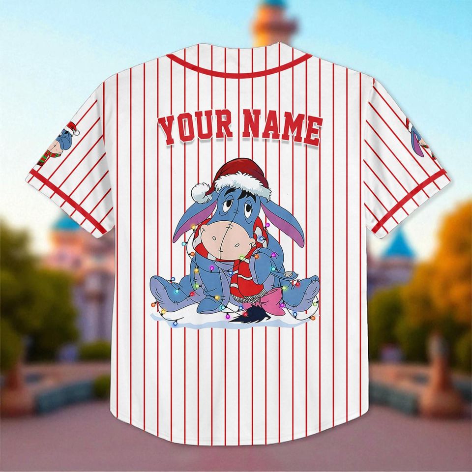 Personalized Disney Eeyore Christmas Baseball Jersey, Custom Eeyore Jersey Shirt